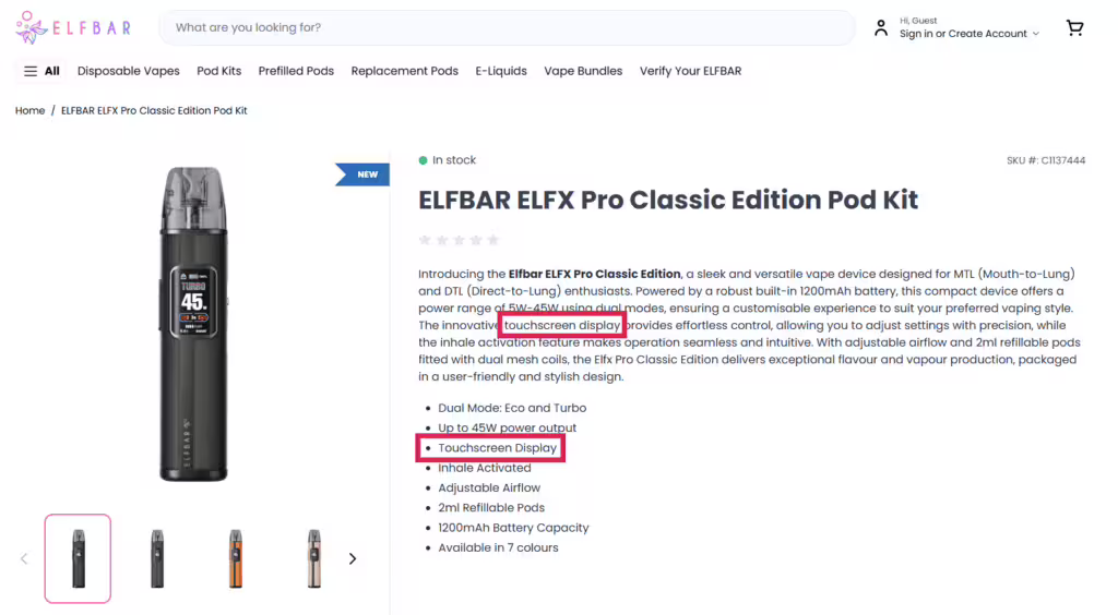 Screenshot from Elf Bar