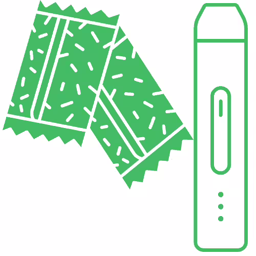 Two nicotine pouches next to a pod vape kit