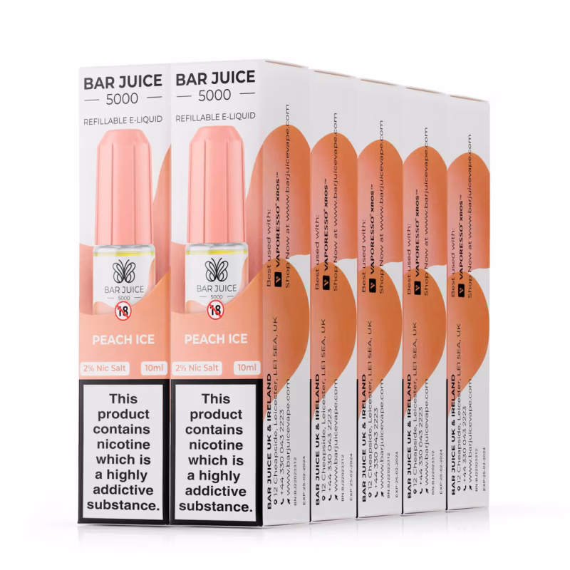 Peach Ice Nic Salt E-Liquid by Bar Juice 5000 - 10 Pack