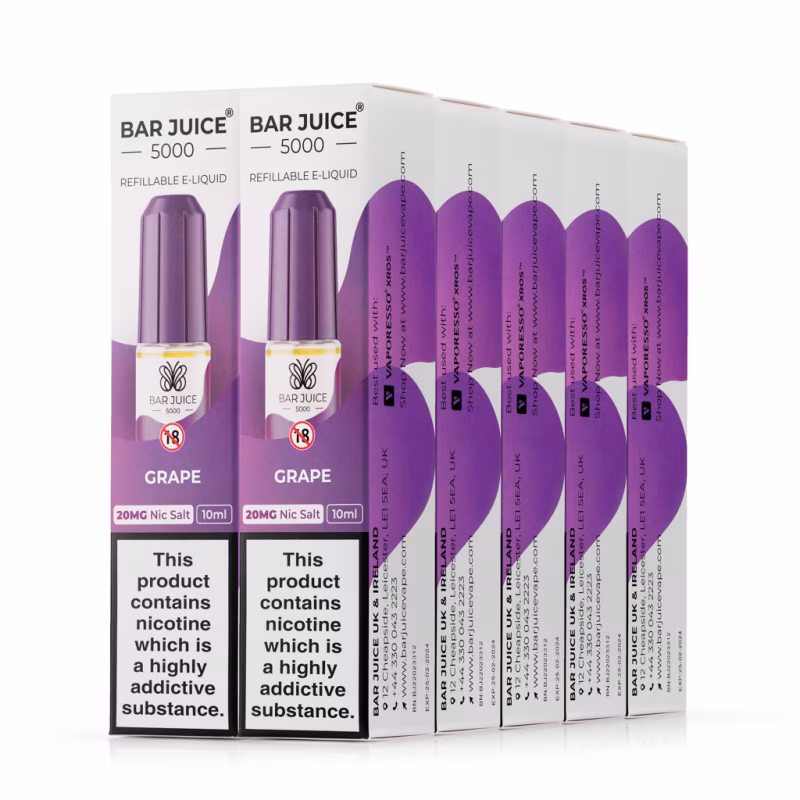 Grape Nic Salt E-Liquid by Bar Juice 5000 - 10 Pack
