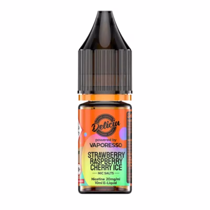 Strawberry Raspberry Cherry Ice Nic Salt E-Liquid by Deliciu V2