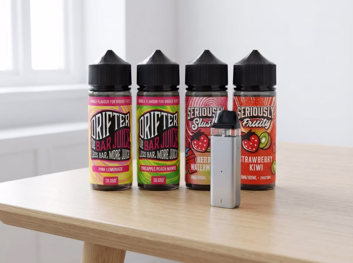 Selection of 50/50 shortfill e-liquids perfect for beginner vapers with MTL pod kits